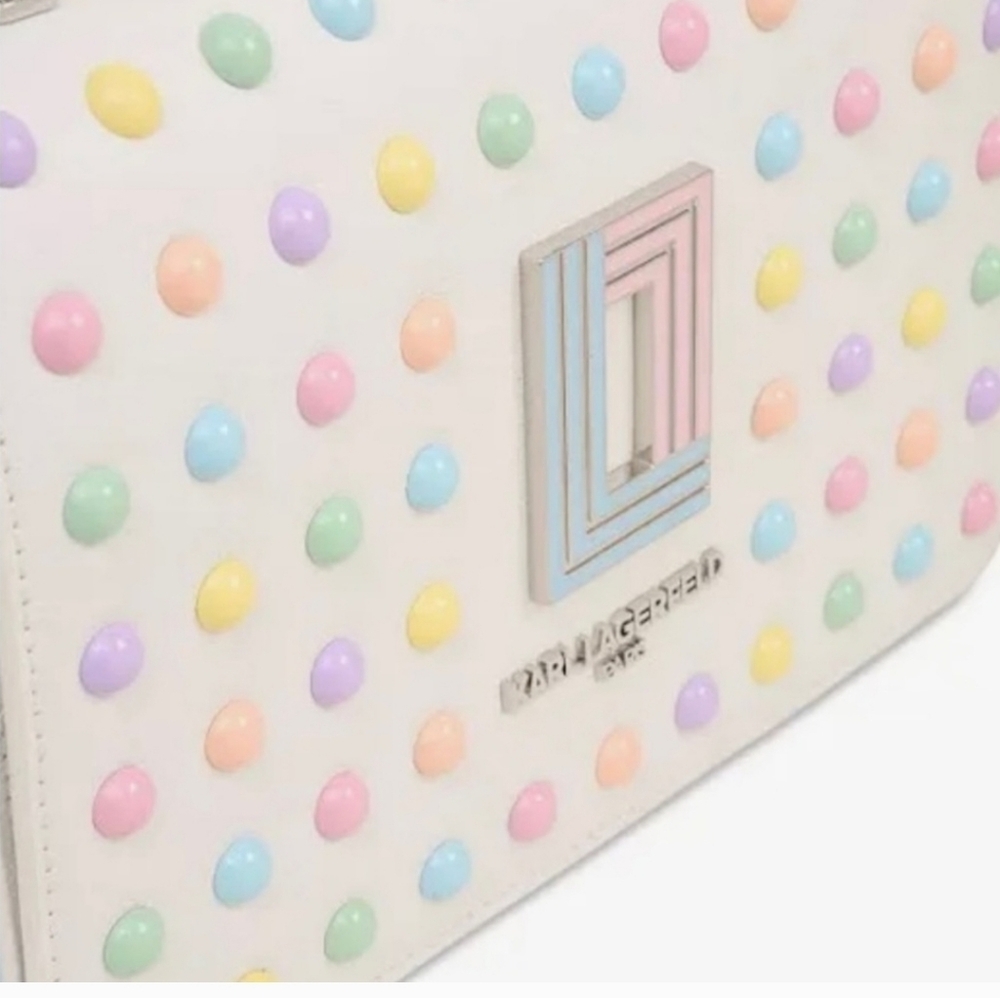✨️🩵 Karl Lagerfeld top handle Simone Flap Crossbody satchel Bag Pastel Dot ✨️💛 - Picture 4 of 7